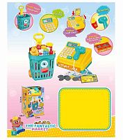 Касовий апарат 35654 звуки, підсвічування, калькулятор, муляжі грошей, муляжі продуктів, кошик для супермаркету, в коробці