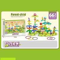 Конструктор 389-2 "Квітковий сад", 66 деталей, кільцекид, фігурки тваринок, звивиста зелена основа, в коробці