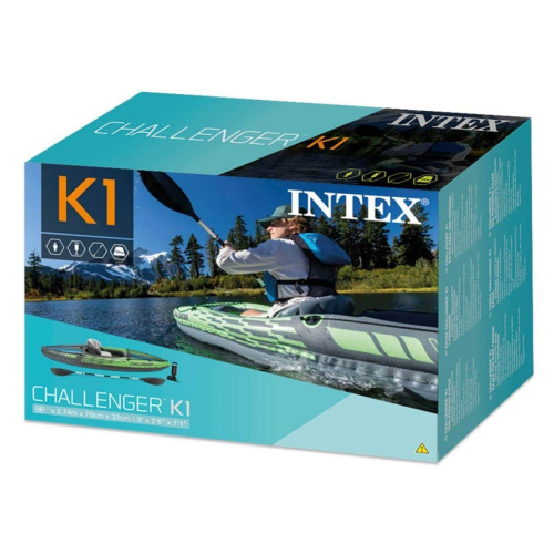 Каяк надувний одномісний (байдарка) Intex 68305 Challenger K1 (76*274 см., висота 33 см., навантаження до 100 кг., весло, ручний насос, зелений) фото 6