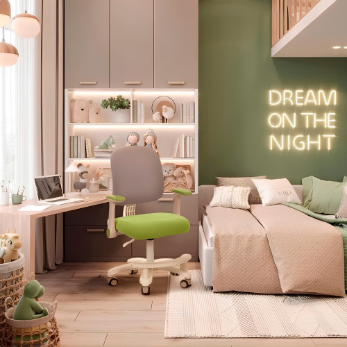 Крісло дитяче Bambi M 6250-5 (колеса: 6 шт, Ø5 см, гумове покриття, підлокітники, пластик/метал, спинка: тканина, сірий/зелений) фото 6