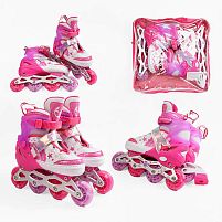 Ролики дитячі X-Toys 2216-03 М (розсувні, розмір 34-38, колеса: 4/Ø60 мм/PU, в один ряд, гальмо: заднє, підсвітка, сумка)