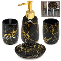 Набір для ванної "Black marble" 4пр/наб (18*7.5/10.5*7.5/10.5*7.5/11*13.5*3см) Stenson (TD00610)