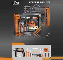 Набір інструментів 778-90 14 елементів, функціональний дриль, розвідний ключ, плоскогубці, викрутка, рулетка, в коробці