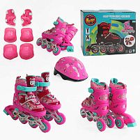 Ролики дитячі Profi Roller 10588-S (розсувні, розмір 28-31, колеса 4/Ø65 мм/PVC, в один ряд, гальмо заднє, підсвітка, наколінники, налокітник, шолом)