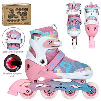 Ролики дитячі Profi Roller A4156-L-P (розсувні, розмір 39-42, колеса: 4 шт в один ряд/Ø70 мм/PU, гальмо: задніє, підсвітка, рожевий)