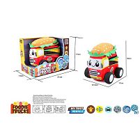 Машинка м`яка QL 8104 C-5 “Гамбургер”, звуки транспорту, веселі мелодії, вібрація, знімний чохол, гумові шини, на батарейках, в коробці