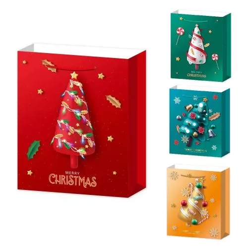 Картинка  Пакет новорічний паперовий M "Merry Christmas 3D" 26*32*10см Stenson R97038-M от магазина cd-market