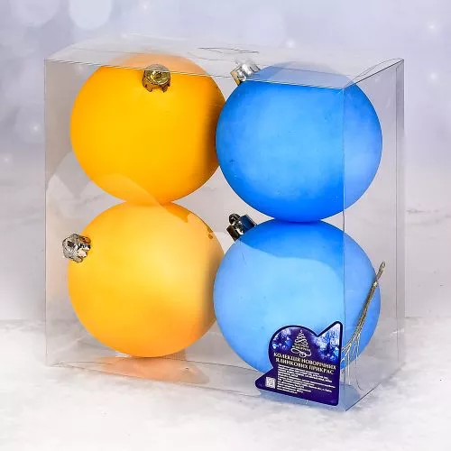 Ялинкові кульки "Жовто-блакитні" 10см 4шт/наб Stenson 9664-10