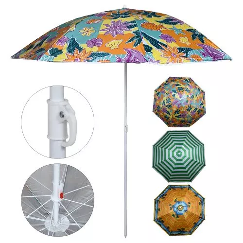 Парасолька (зонт) пляжна Stenson MH-0035-MIX «Designs» (Ø1,56 м, ↑117*180 см, 8 спиць, 4 кольори, з нахилом, чохол в комплекті)