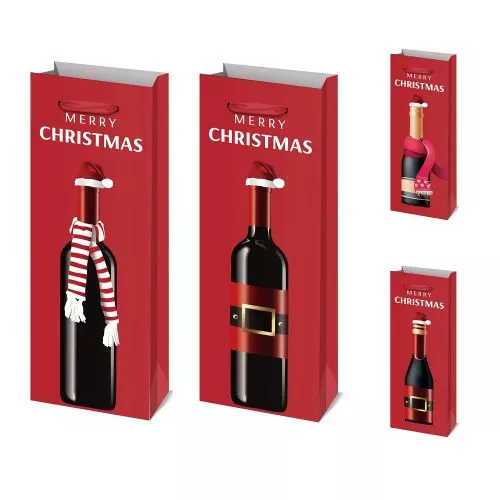 Пакет новорічний паперовий під пляшку "Merry Christmas" 12.8*8.4*36см Stenson R96599