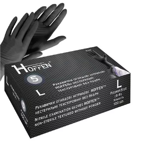 Рукавички нітрилові L Hoffen 5.0г нестерильні текстуровані б/п 50пар/уп Stenson HFN-13501L