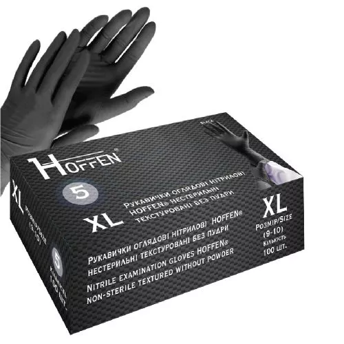 Рукавички нітрилові XL Hoffen 5.0г нестерильні текстуровані б/п 50пар/уп Stenson HFN-13501XL