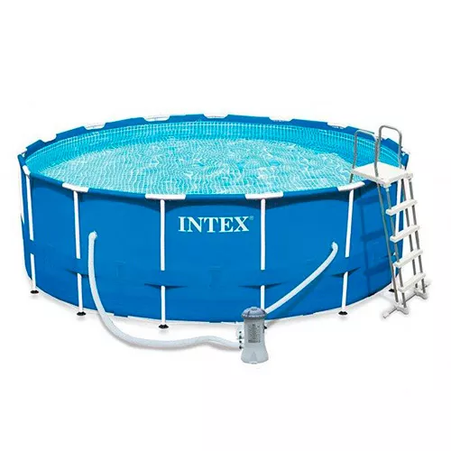 Каркасний басейн Intex 28242 (122*457 см., об'ем: 16805 л., картриджний фільтр-насос 3785 л/год, драбина, тент, підстилка, серія: Metal Frame) фото 9