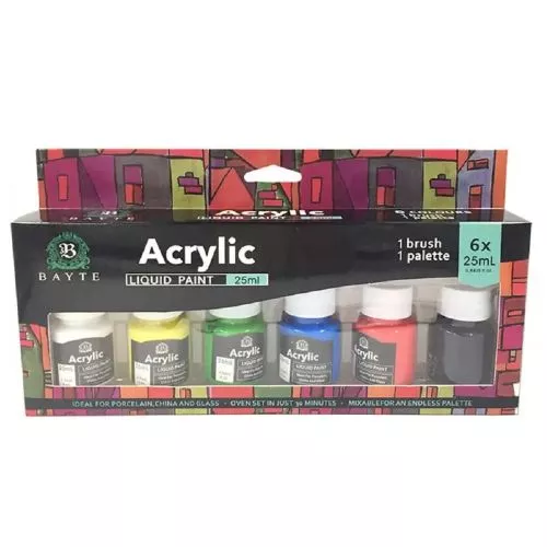 Фарби акрилові 6кол 25мл з пензликом Stenson WW01938ST