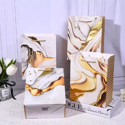 Пакет подарунковий паперовий M "Golden Marble" 26*32*10см Stenson R33247-M