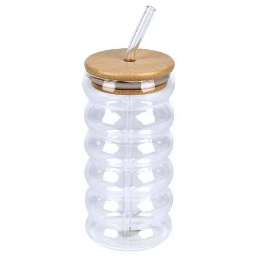 Склянка з бамбуковою кришкою та трубочкою 500мл Stenson R10896