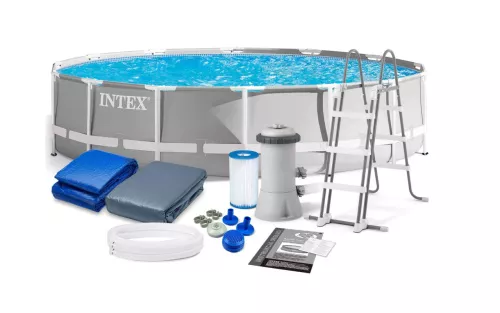 Каркасний басейн Intex 26720 (107*427 см., об'єм: 12706 л., картриджний фільтр-насос 3785 л/год, драбина, тент, підстилка, серія: Prism Frame) фото 2