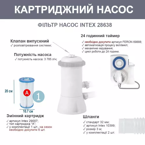 Каркасний басейн Intex 26720 (107*427 см., об'єм: 12706 л., картриджний фільтр-насос 3785 л/год, драбина, тент, підстилка, серія: Prism Frame) фото 5