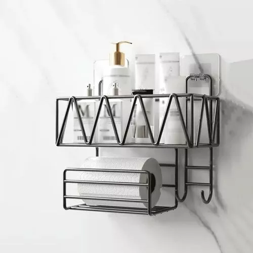 Полиця з тримачем настінна на липучках S 2г 30*12.5*23см Stenson M50228-S