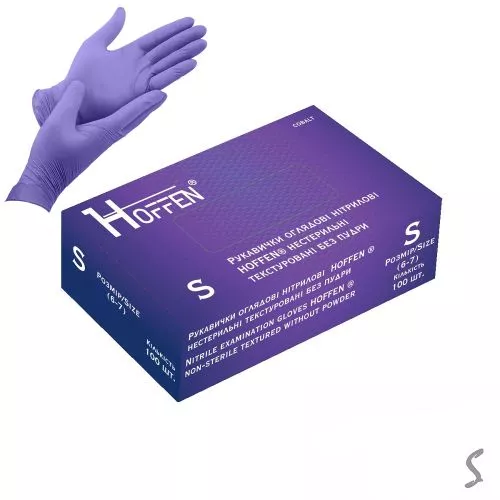 Рукавички нітрилові S Hoffen 3.5г нестерильні текстуровані б/п 50пар/уп Stenson HFN-17302S