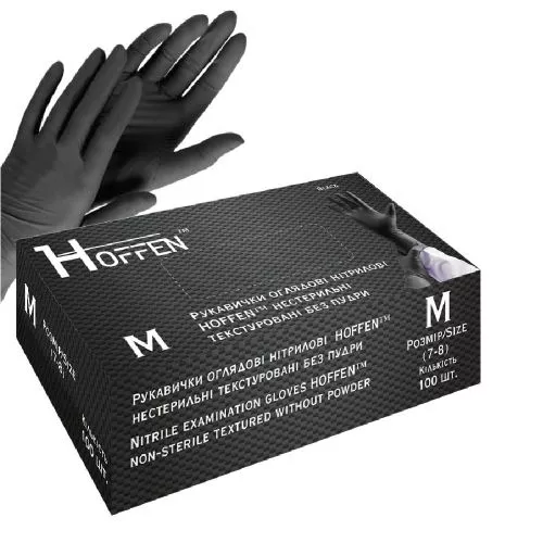 Рукавички нітрилові M Hoffen 3.5г нестерильні текстуровані б/п 50пар/уп Stenson HFN-13301M