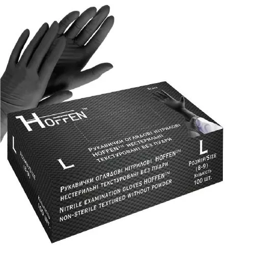Рукавички нітрилові L Hoffen 3.5г нестерильні текстуровані б/п 50пар/уп Stenson HFN-13301L